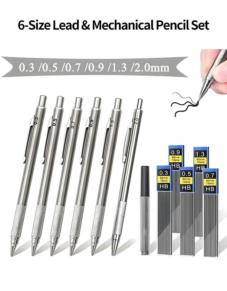 Tragbares Druckbleistift-Set mit Spitzer, Farbstiftminen zum Schreiben, Skizzieren, Kunst, Zeichnen, Malen, Schreibwaren-Set – Detail 2