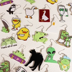 Earrings For Women Girls Hip Hop Cute Exaggeration Special Creativity Jewelry Cartoon Animal Alien Frog Duck Goose Cat