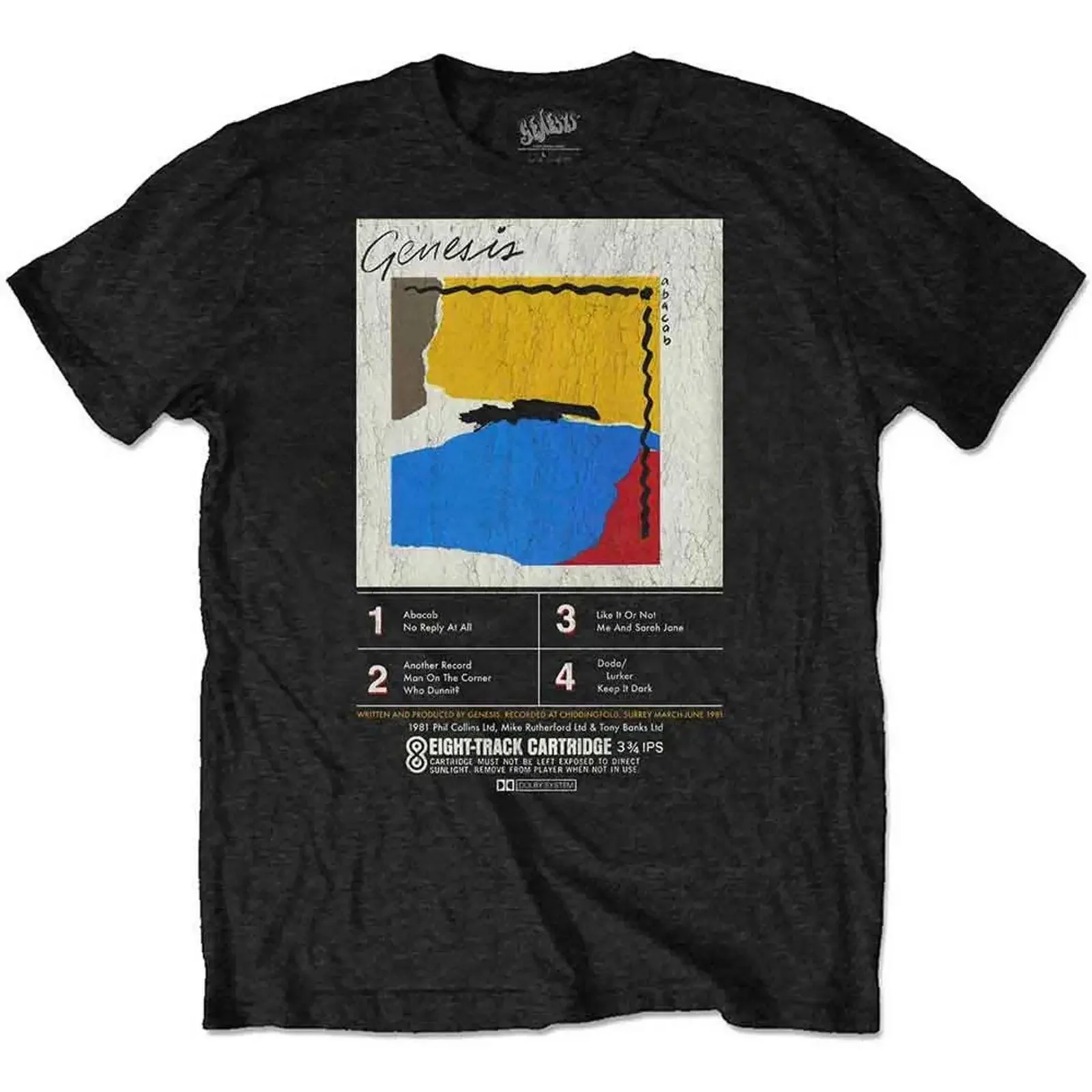 Genesis T Shirt ABACAB 8 Track Band Logo Nue offiziell Herren Schwarz vintage Washed Stretched fashion Versatile Unisex Soft