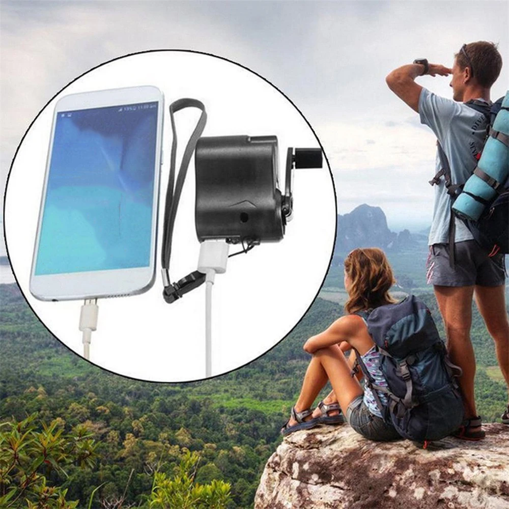 Portable Hand Crank Power Dynamo USB Mobile Phone Emergency Charger For Outdoor Camping Travel Charger Tools Accessories