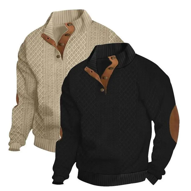 Men's Colorblock Patchwork Jacquard Button Front Sweatshirt 2 Pack Durable Deformation Resistant Animal Pattern Hiking Suitable