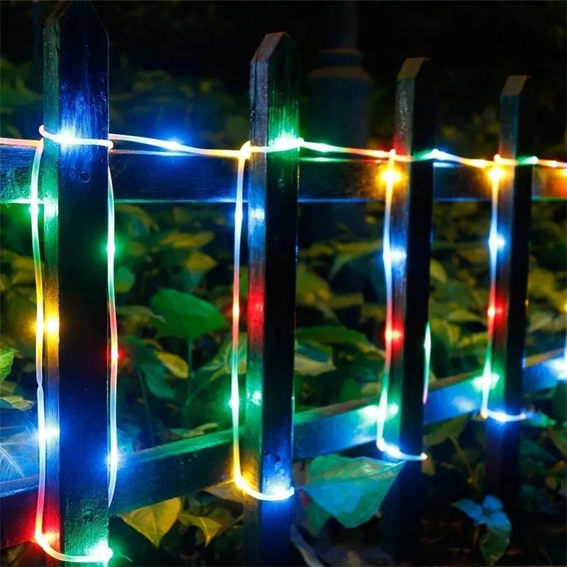 Solar String Lights Outdoor Waterdichte Touw Buis Kleurrijke Verlichting Voor Huis Tuin Kerstvakantie Gazon Decoratie Fairy Lights