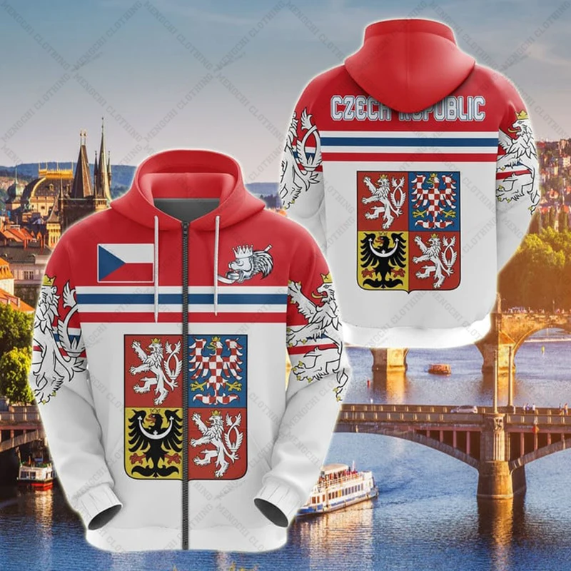 Customize Czech Republic Emblem Zipper Hoodies Loose Unisex Oversize Sweatshirts Winter Casual Streetwear Tops Pullover