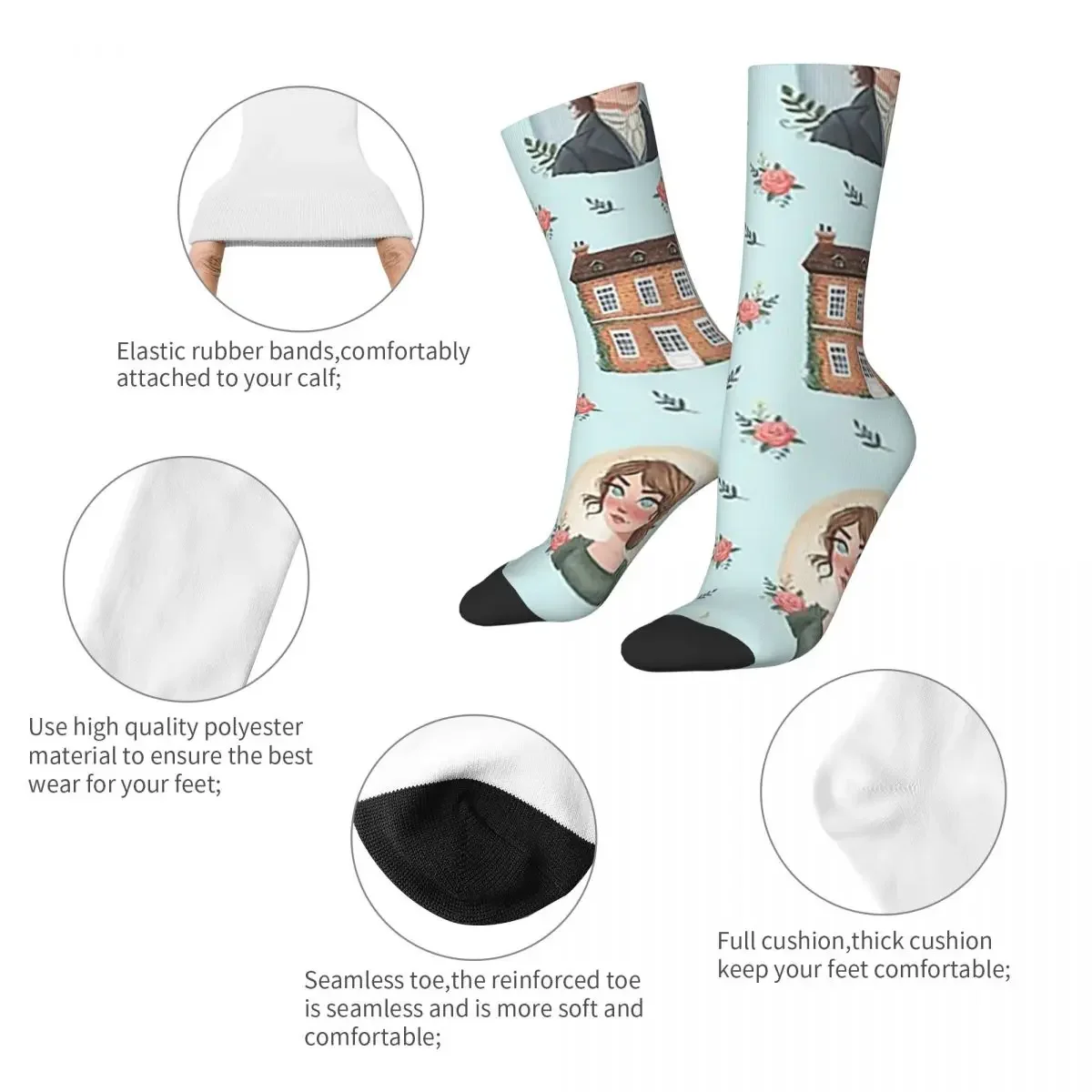 Chaussettes Harajuku à essence pour hommes et femmes, Orgueil et préjugés, Chaussettes longues toutes saisons, Inspiration Austen, Cadeau d'anniversaire