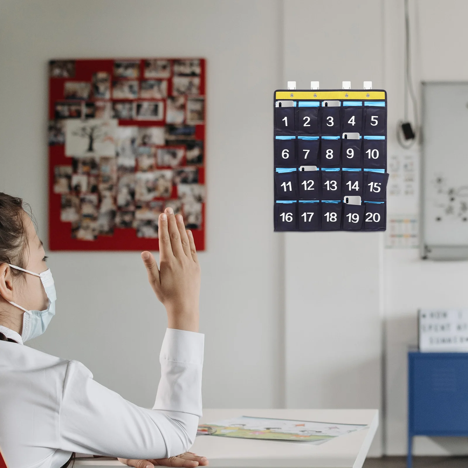 20 جيوب حامل هاتف مرقمة حقيبة تنظيم معلقة للهواتف المحمولة الآلات الحاسبة غير المنسوجة النسيج جدار الباب كيس التخزين #4