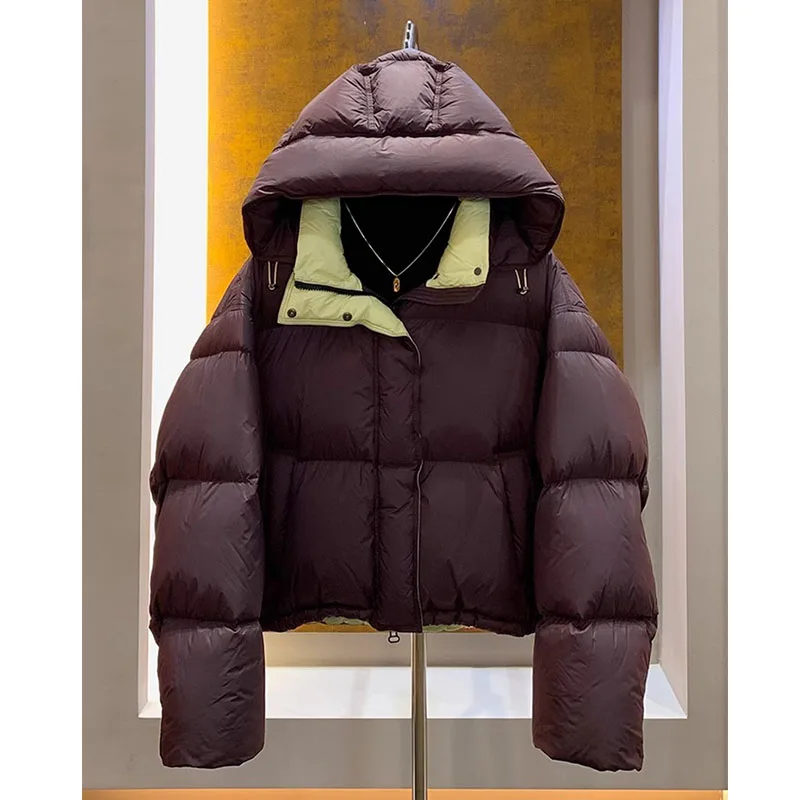 

Зимняя женская куртка-пуховик Eleort, цвет кофе, с капюшоном и воротником-стойкой, повседневная, стильная, для работы и отдыха