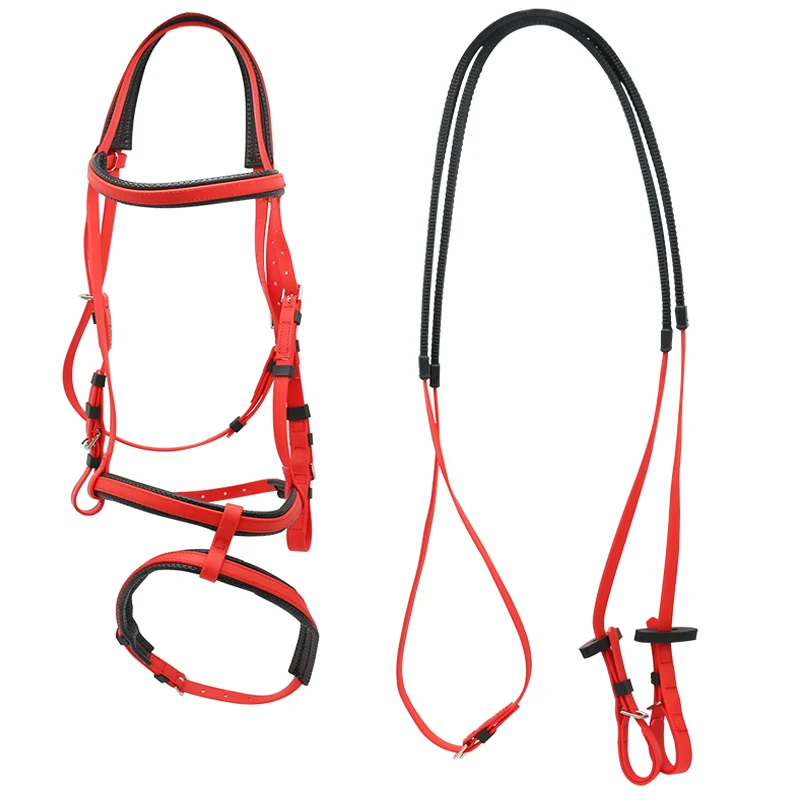 2022 Wholesale waterproof soft PVC racing horse bridle with double noseband set