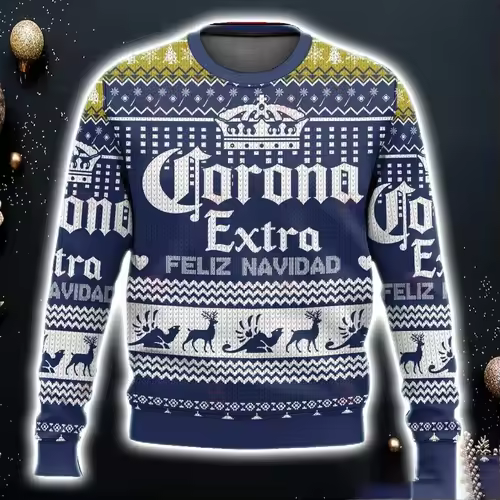 2025 New CORONA EXTRA Christmas Gift Ugly Sweater Hot Selling Merry Christmas Fashion 3D Printed Oversized O-neck Pullover shirt - Image 3