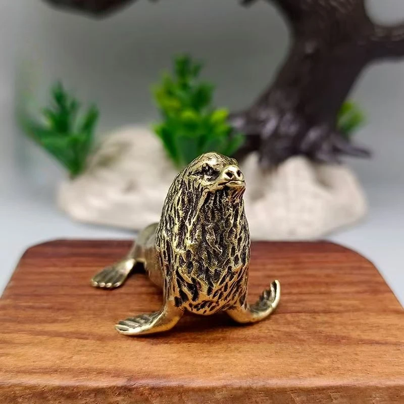 Copper Sea Lion Figurine Creative Decoration Sea Lion Sea Dog Brass Craft Tea Pet Deskyop Decoration Stalls Supply Gitfs - view 6