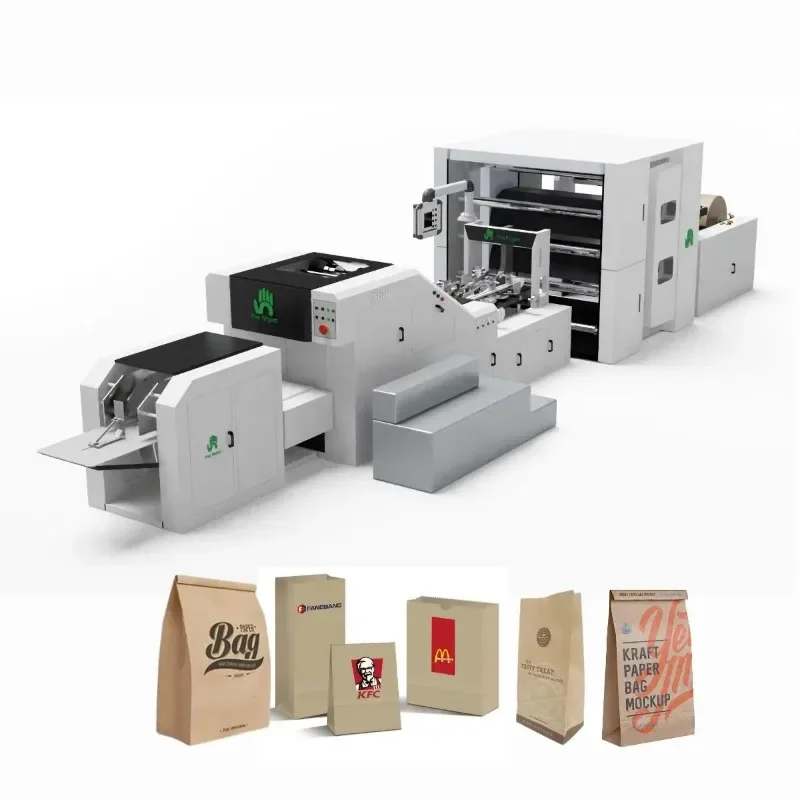 Fully Automatic Square Bottom Shopping Paper Bag Making Machine with 2/4 Color Printing Food Packing Bag Machine with Handle