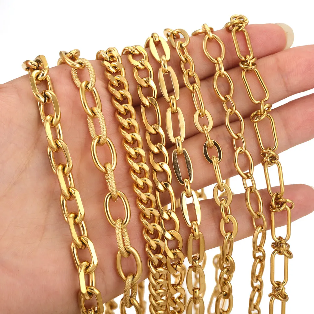 

1meter Stainless Steel PVD 18K Gold Plated Link Chain Big Rolo Cable Bulk Chains for Jewelry Making Necklace Bracelet Accessorie