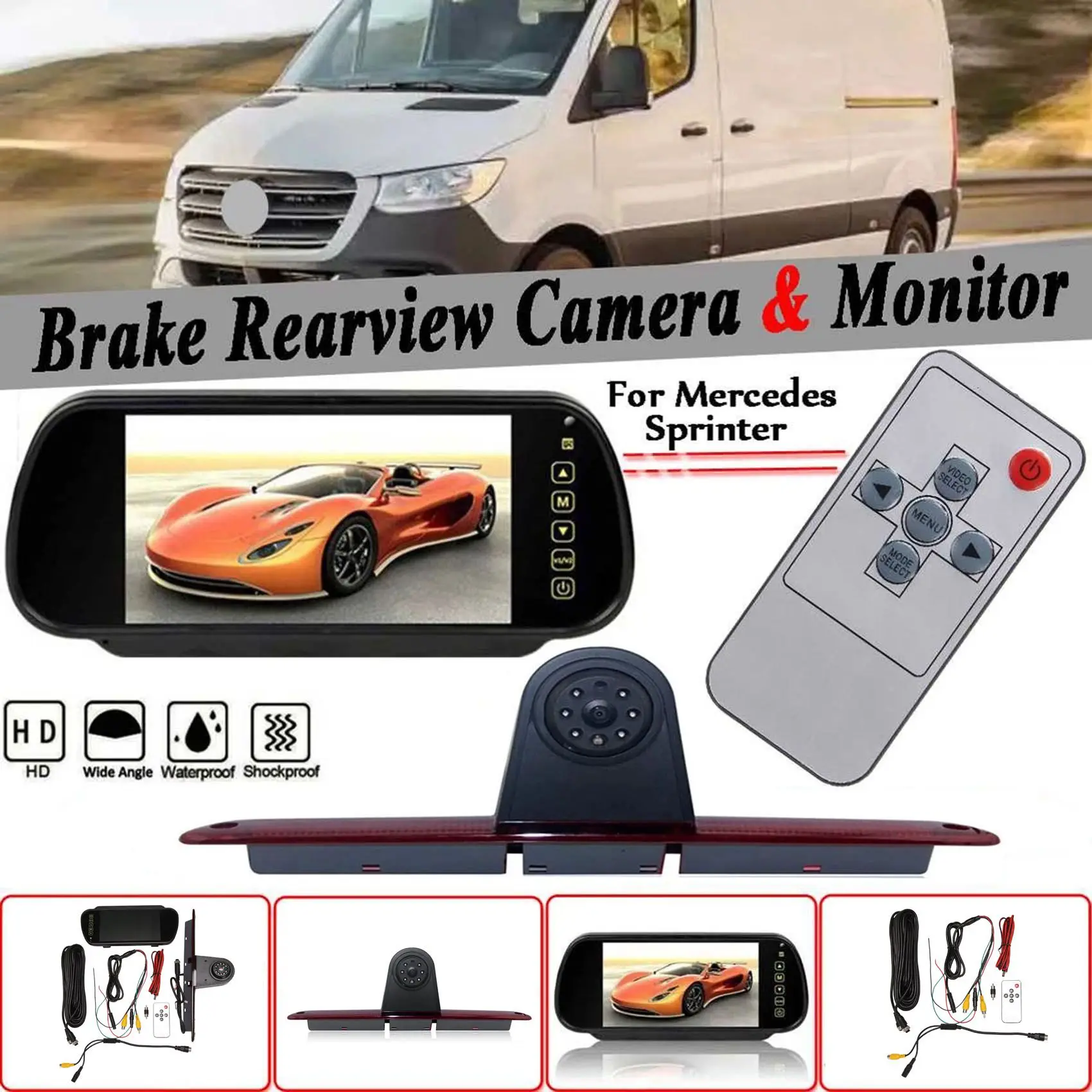 Car Third Brake Light Rear View Camera 7 Inch Backup Camera Monitor Kit for Sprinter