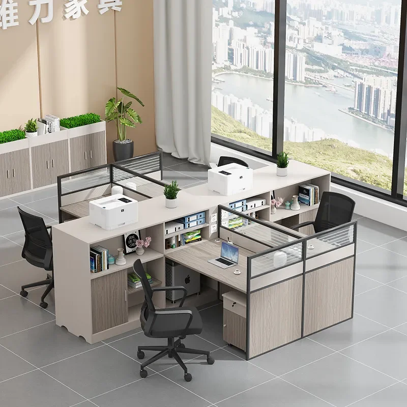 for Finance Desk Simple Modern Staff Office Desk and Chair Combination Double 6 Human Seat Desk Sub-office