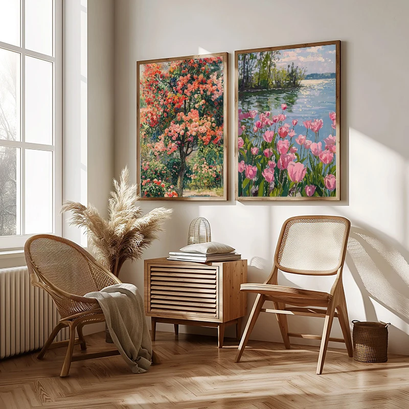 Spring Academy Wind Plant Flowers Daisies Tulip Butterfly Bees Retro Poster Canvas Paintings Wall Art Pictures Home Decor