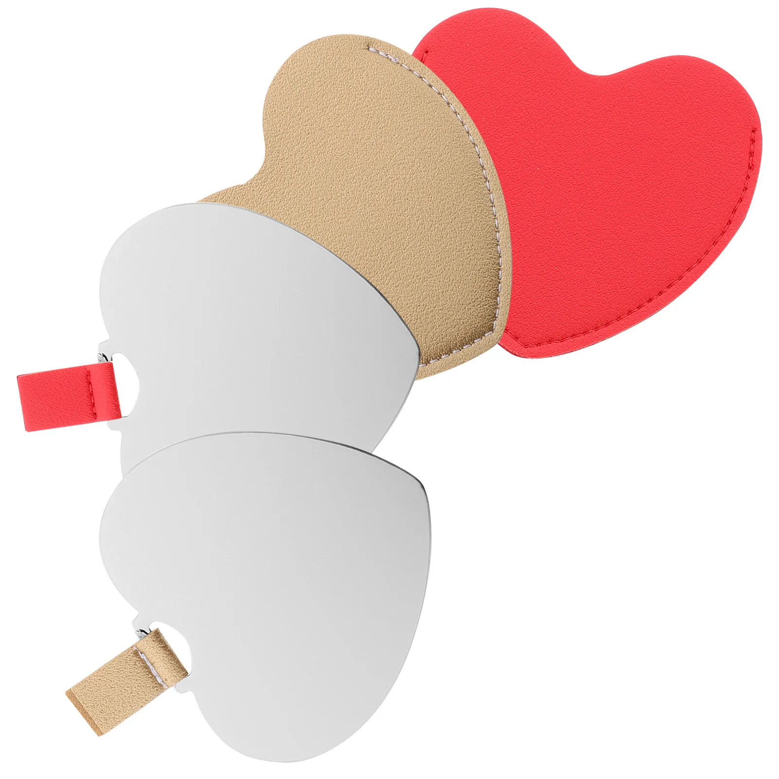

2Pcs Compact Heart-Shaped Makeup Mirror Stainless Steel Small Portable Mini Handheld Travel Vanity Mirror Personal Use