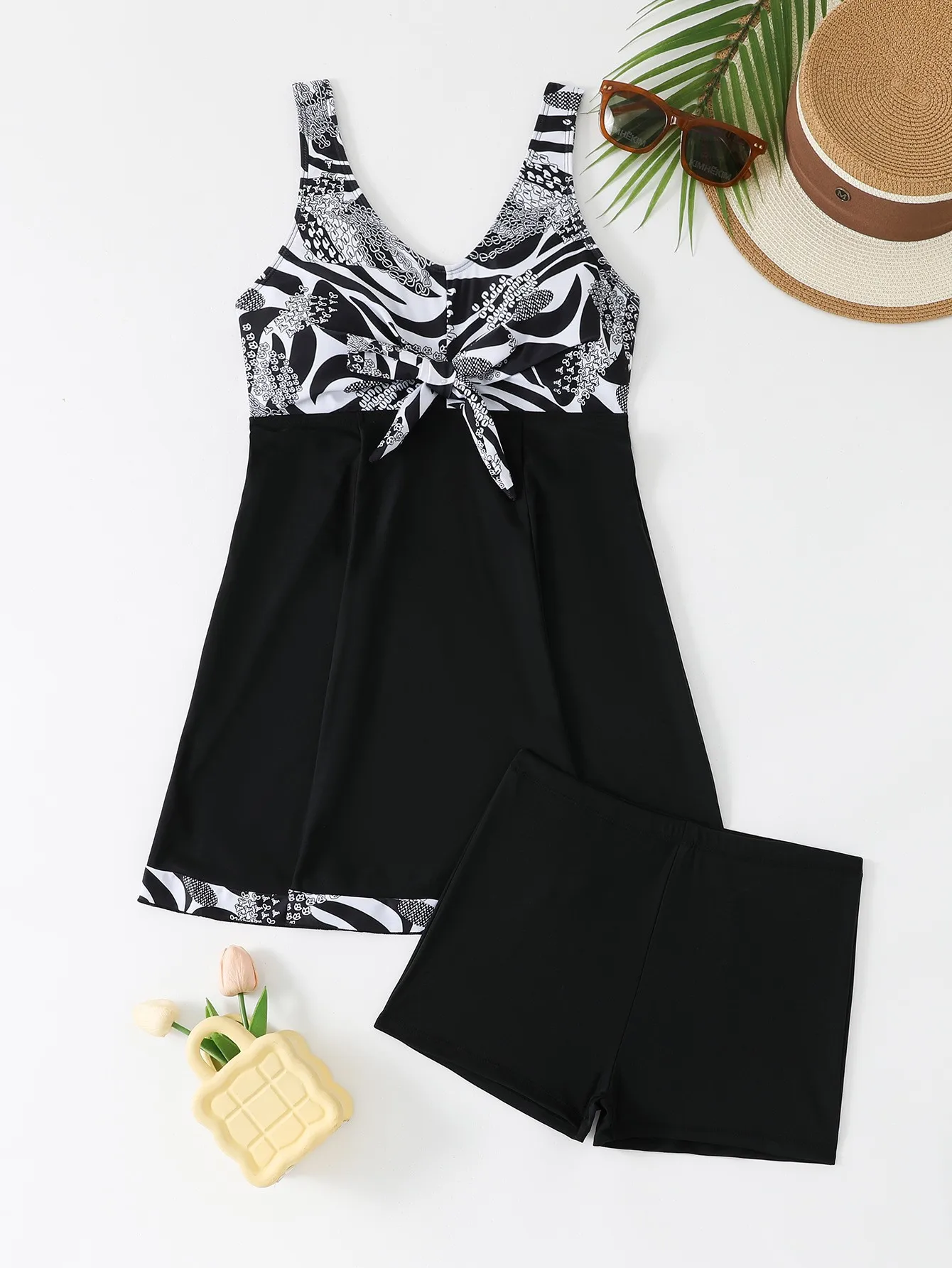 

Women Print Tankini Set Women Swimdress Swimwear Sexy Two Pieces Swimsuit Biquini Boxer Shorts Trunks High Waisted Bathing Suits