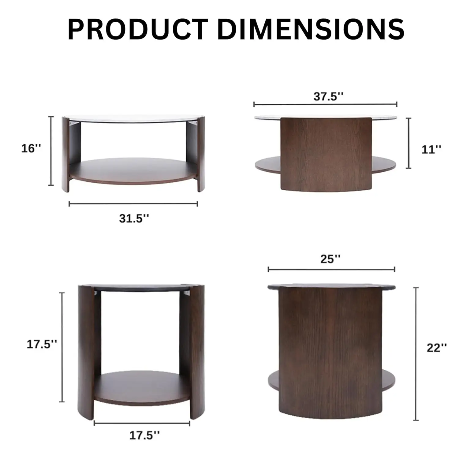 Modern Nesting Coffee Table Set Of 2, Round Living Room Center Table With End Table, Rustic Walnut Curved Table With Black Faux