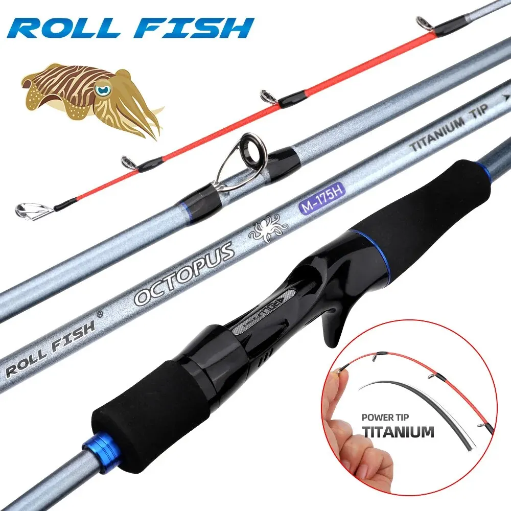 ROLLFISH Titanium Tip Octopus Squid Cuttle Carbon Fiber Casting Fishing Rod Saltwater Boat Light Slow Jigging Rod WT 127g 1.75M