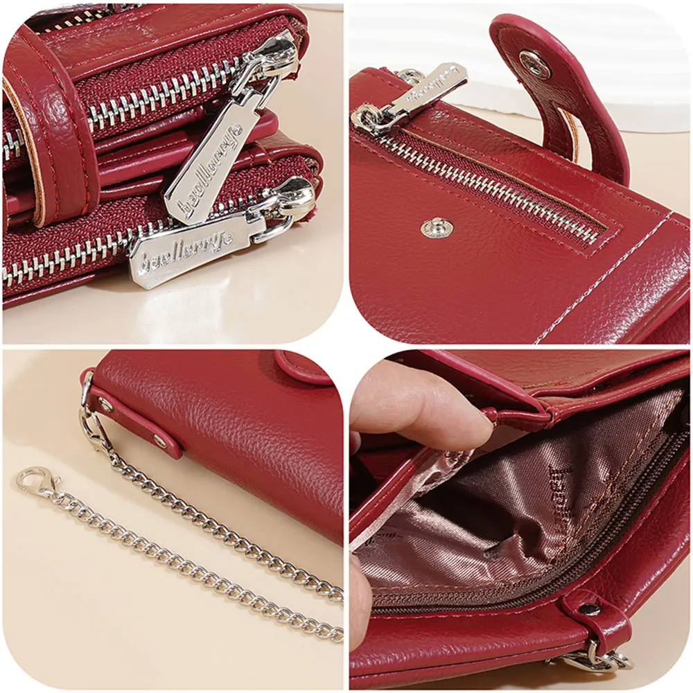새로운 고품질 여성 짧은 지갑 더블 지퍼 동전 주머니 여성 지갑 신용 카드 소지자 체인과 여성 지갑