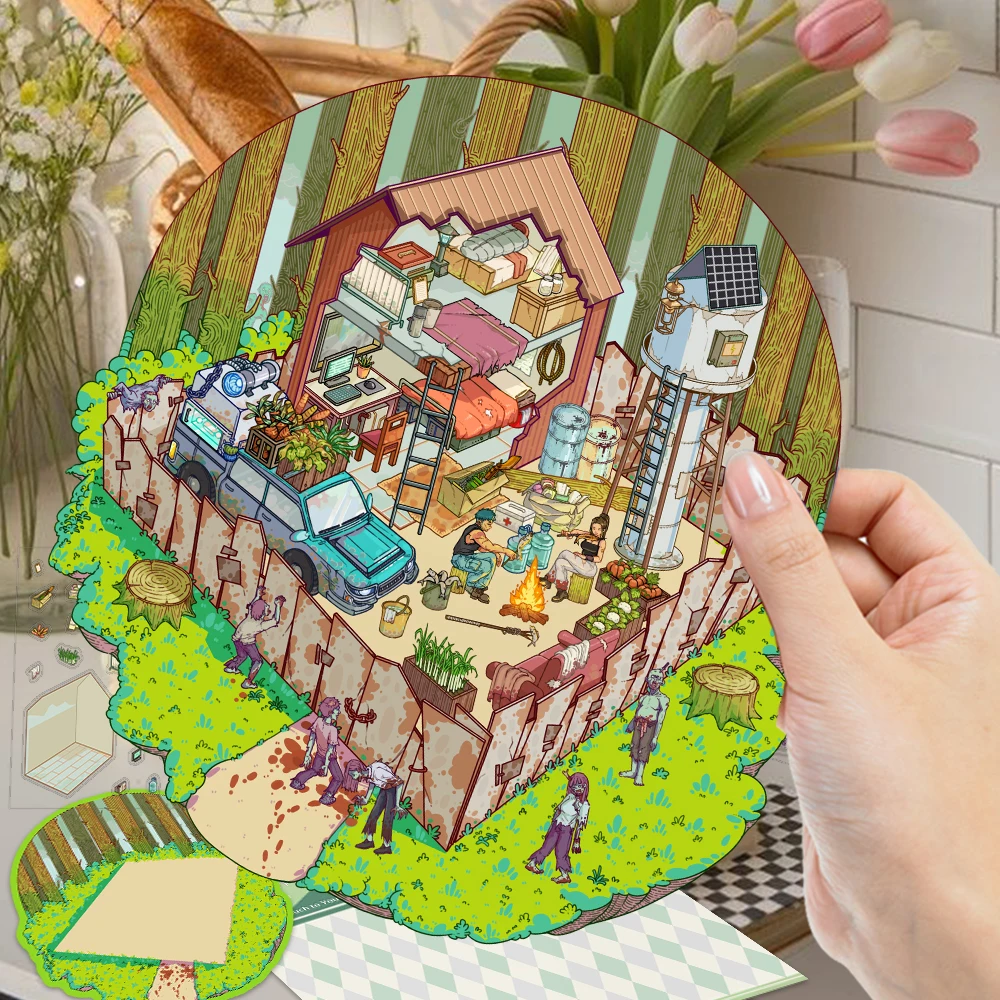 1 مجموعة الكرتون مخيم الموت المناظر الطبيعية ملصقات مصغرة لعبة الطاولة التضاريس ثلاثية الأبعاد DIY بها بنفسك لعبة الرعب ملصق جيب المقصورة لصق هدية #1