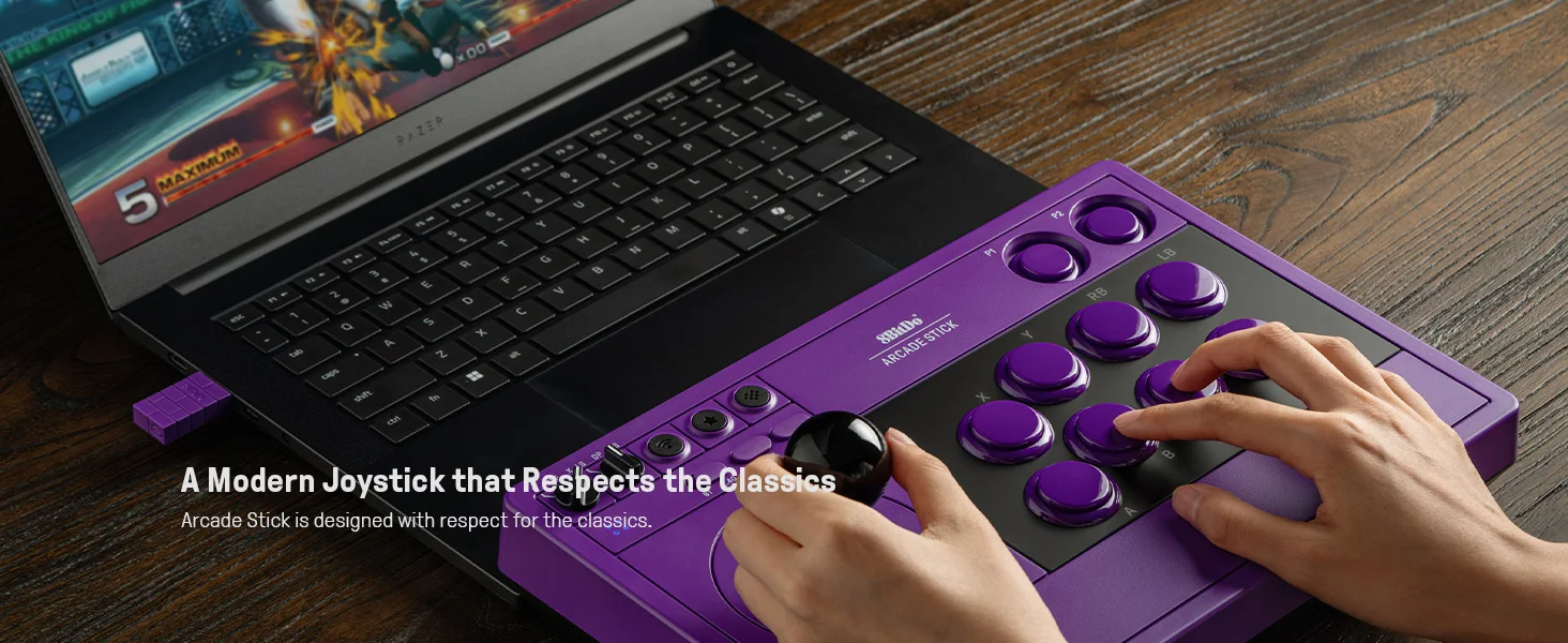 8Bitdo Arcade Stick für Switch & Windows, Arcade Fight Stick mit Unterstützung für kabelloses Bluetooth, 2.4G-Empfänger und kabelgebundener Verbindung – Detail 5