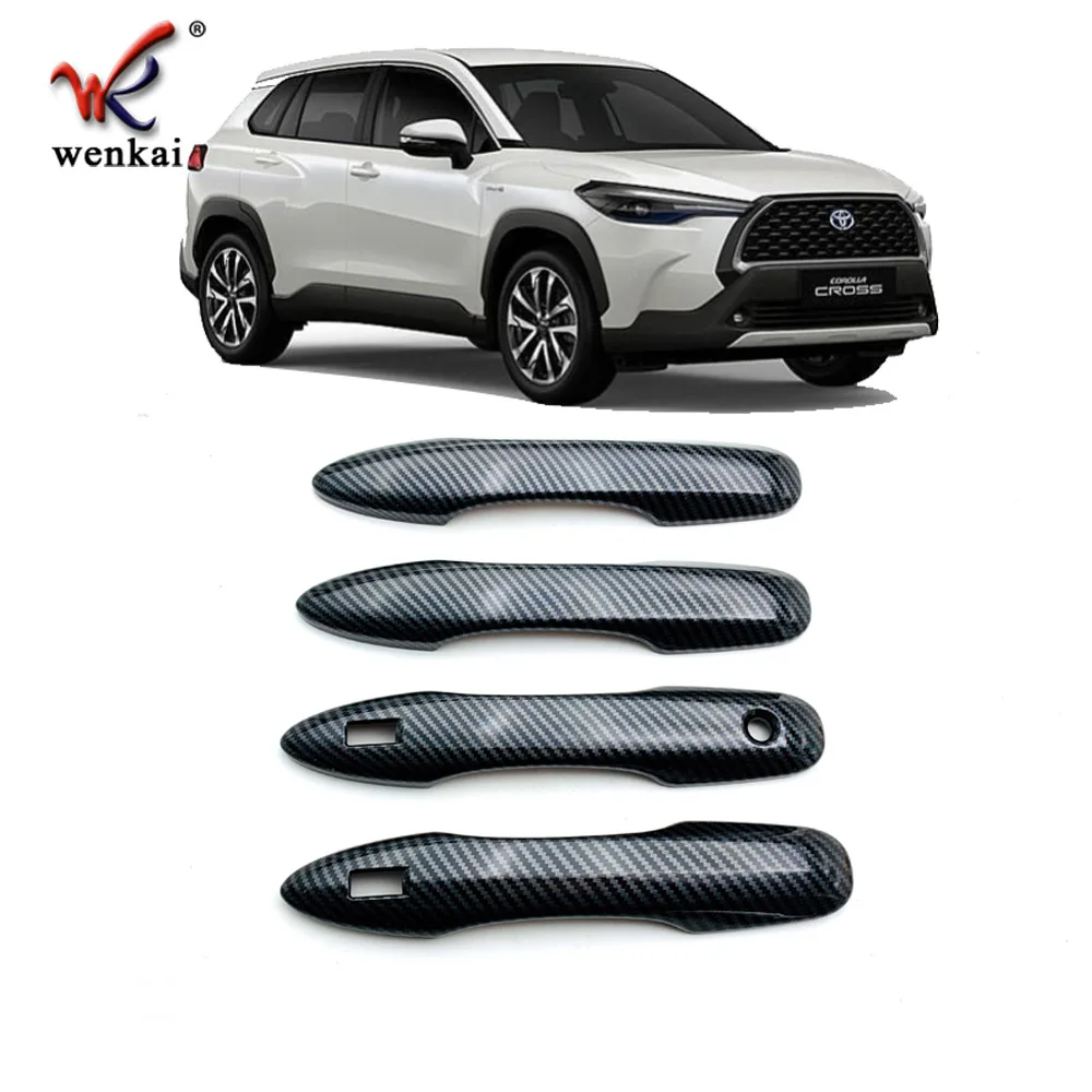 Car Chrome Carbon Fiber Door Handle for Toyota Corolla Cross XG10 Hybrid 2021 2022 2023 Black Decoration Cover Trim Accessories