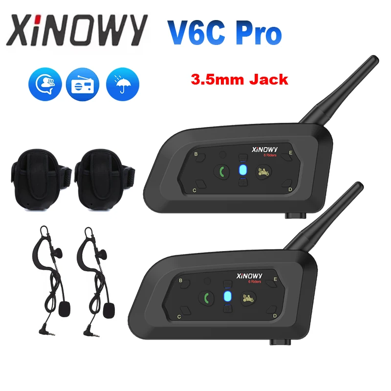 

XINOWY V6C Pro 3.5mm Interface Motorcycle Helmet Intercom Headset IP65 Waterproof 850mAh Bluetooth 5.1 FM Radio Noise Reduction