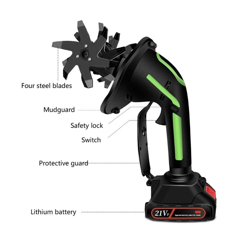 ハンドヘルドティラーガーデンロータリーミニカルチベーターマシンコードレスガーデントラクター電動工具ポータブルグラストリマー