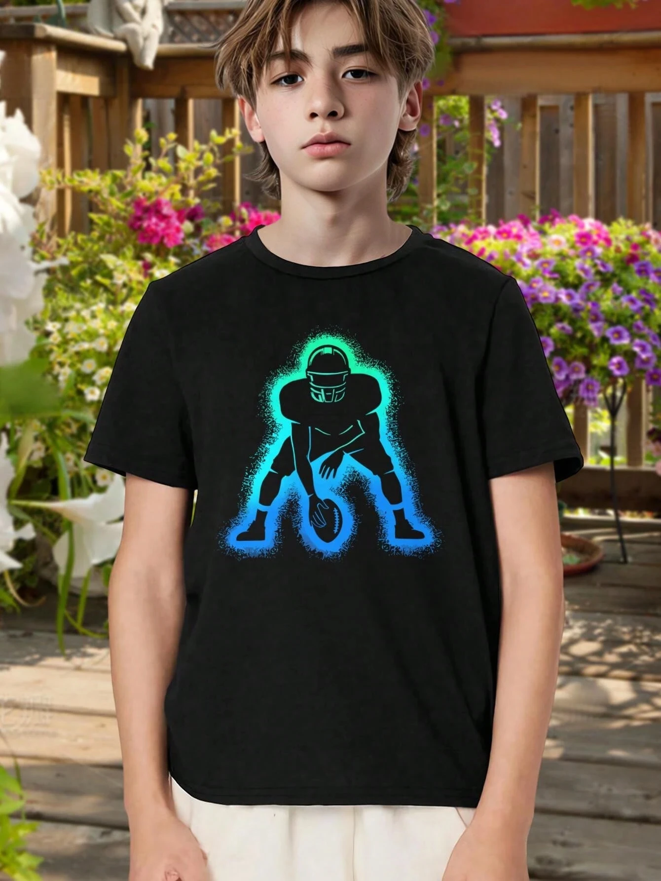 

Neon Football Player Print Child T-Shirt Funny Kid Tee Summer Girl Boy Shirt Casual Tops Crewneck Clothing