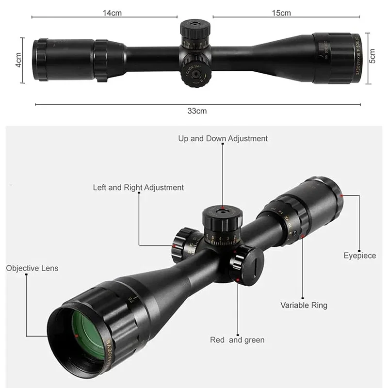 4-16x44 Outdoors Hunting Scope Adjustable Red Green Brightness Reflex Riflescope Tactical Optical Sight Camping Accessories