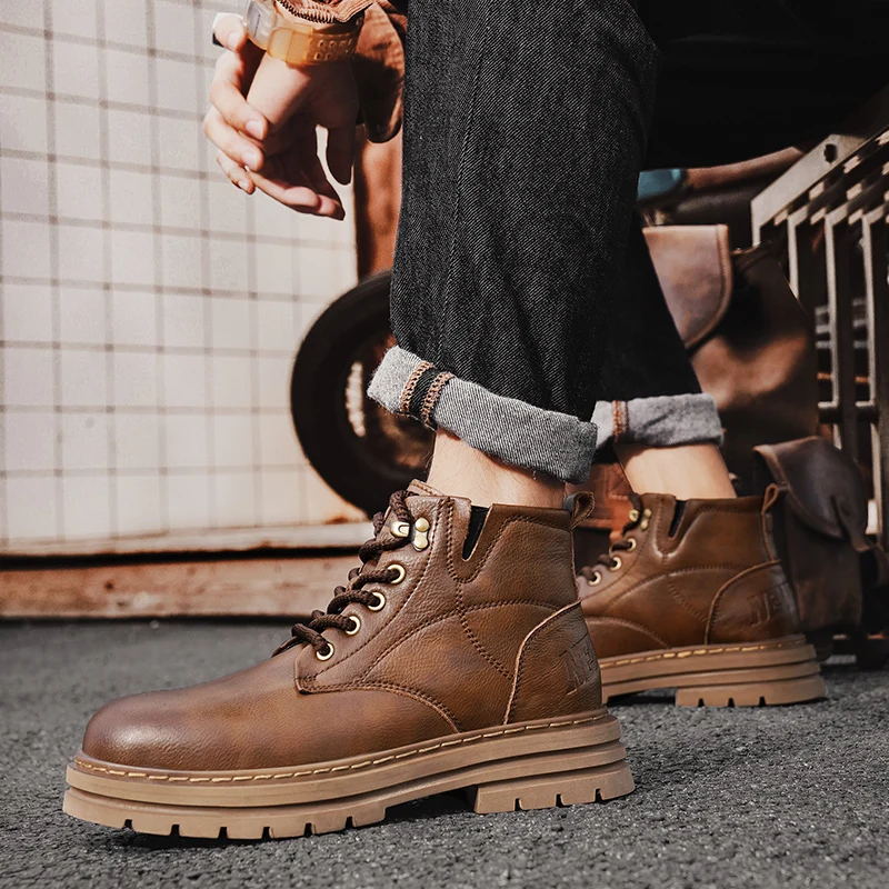 

2025 High Quality Couple's Boots Genuine Leather Men's Cowhide Boots High-top Shoes Work Boots Ankle Boots Woman Brown Antiskid