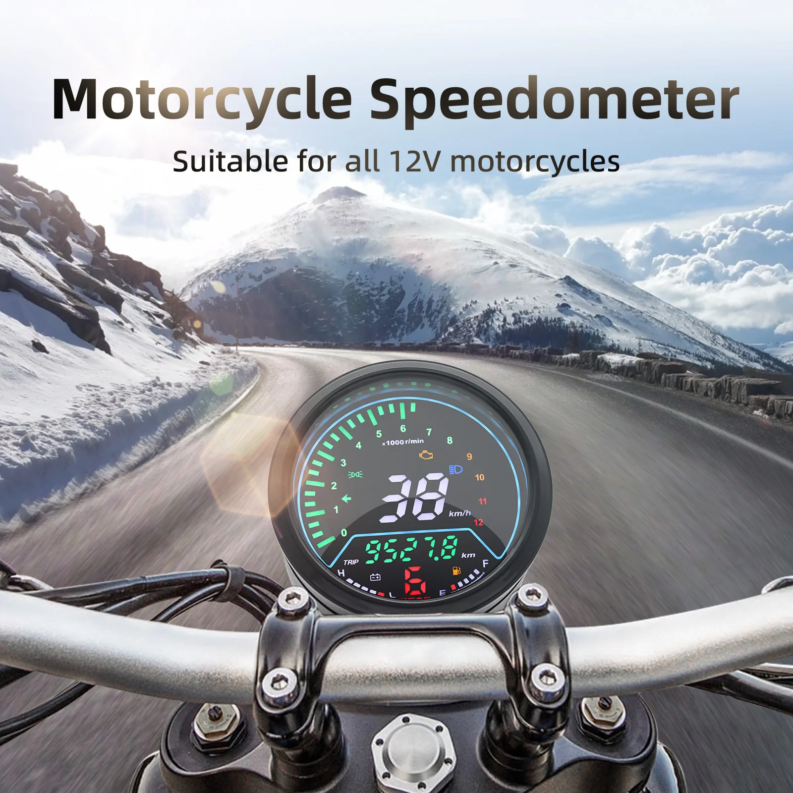 12V Motorcycle RPM Speedometer with LCD Oil Gear Light Indicator Voltage Fuel Level Gauge For Harley Honda Yamaha Suzuki Racer