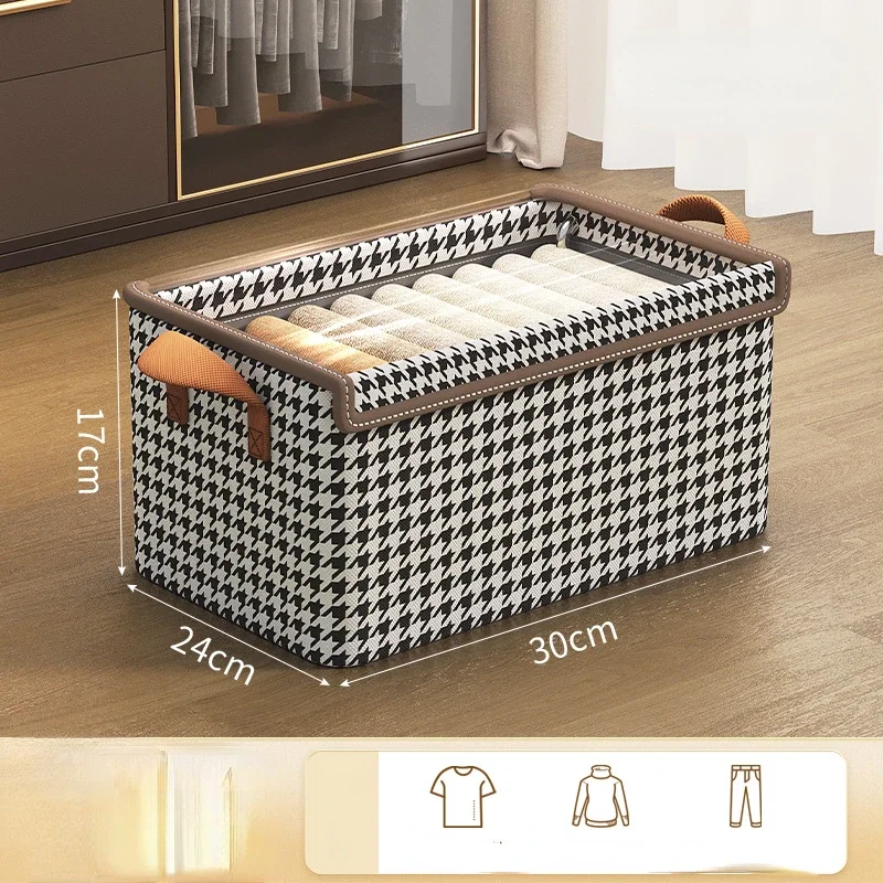 8Pcs Thousand Bird Grid Clothes Storage Box with Lid Foldable Closet Storage Box Clothes Clothes Pants Household Storage Basket