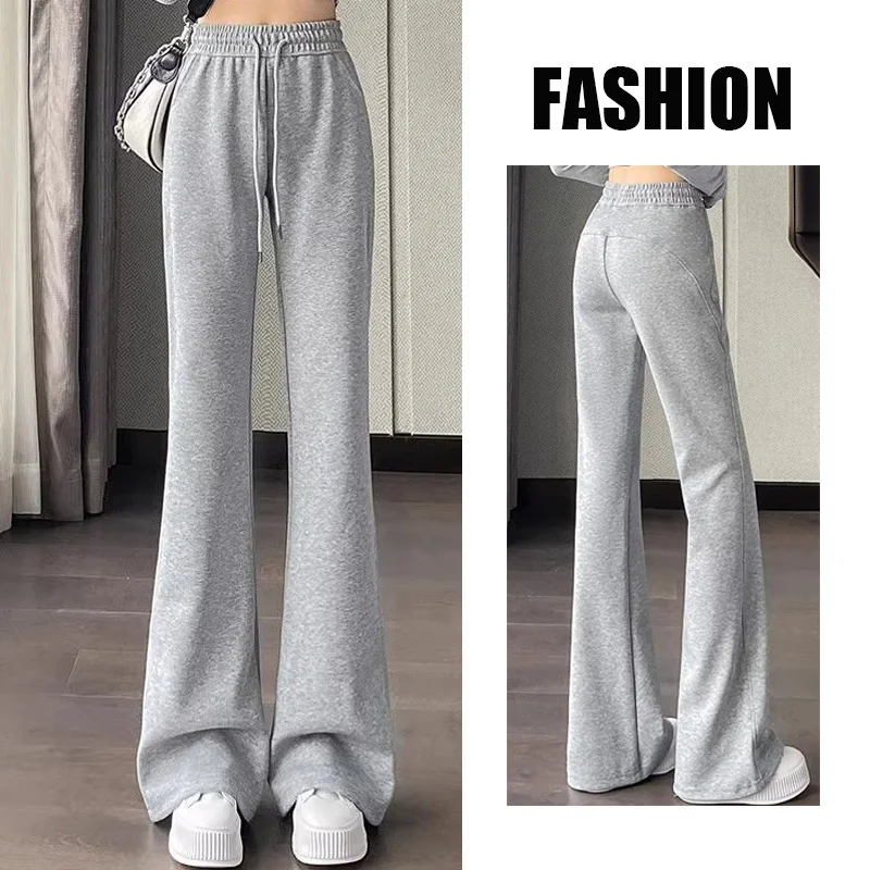 女性と女の子のためのモノクロストレートレッグパンツ,シックなスウェットパンツ,フレアパンツ,レースアップ,スリムフィット,簡潔,イン,デザイナー,春,新しい,2021