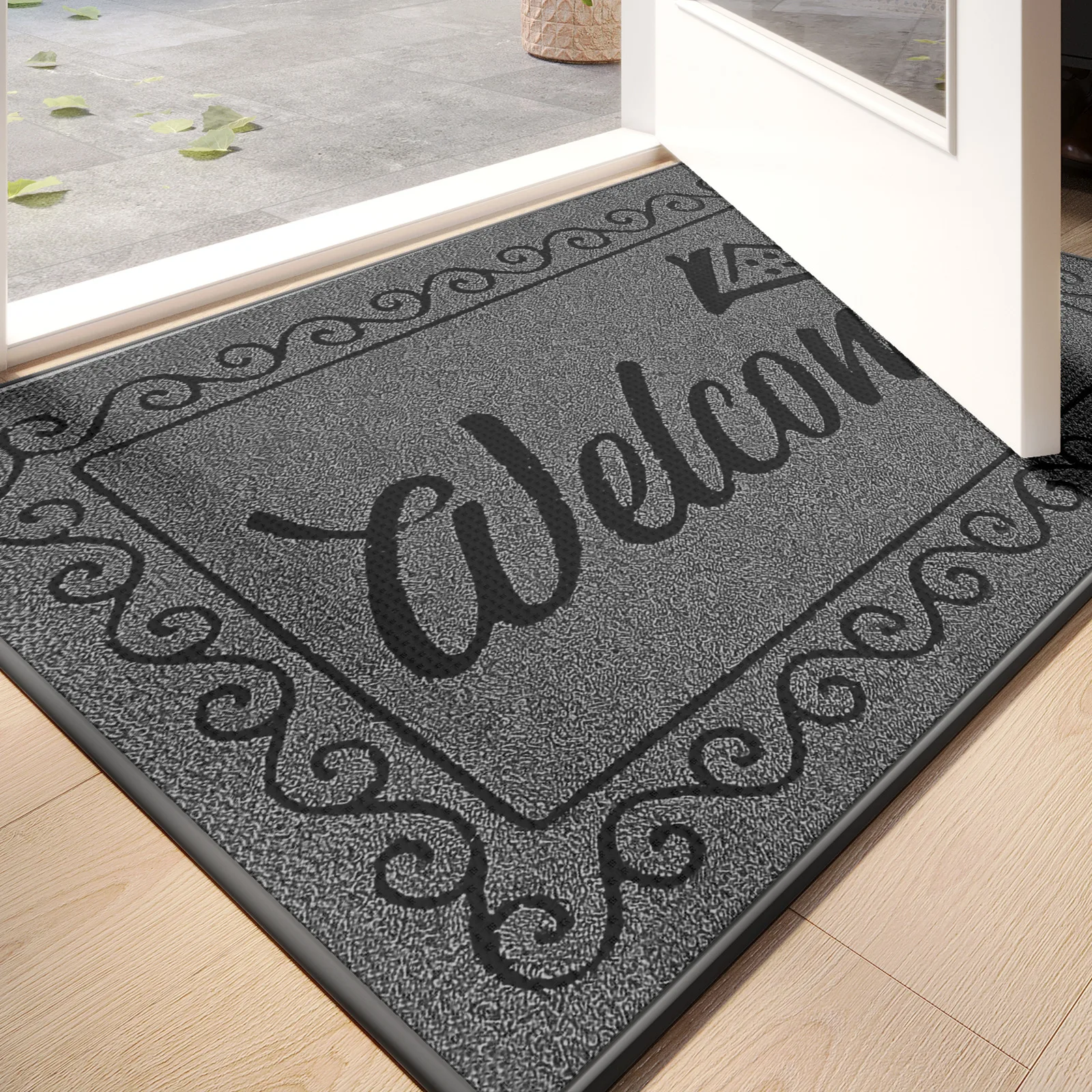 Vintage Welcome Print Linen Doormat, Absorbent Entrance Mat for Outdoor Indoor, Dust Dirt Trapper Wear Resistant, Non-Slip