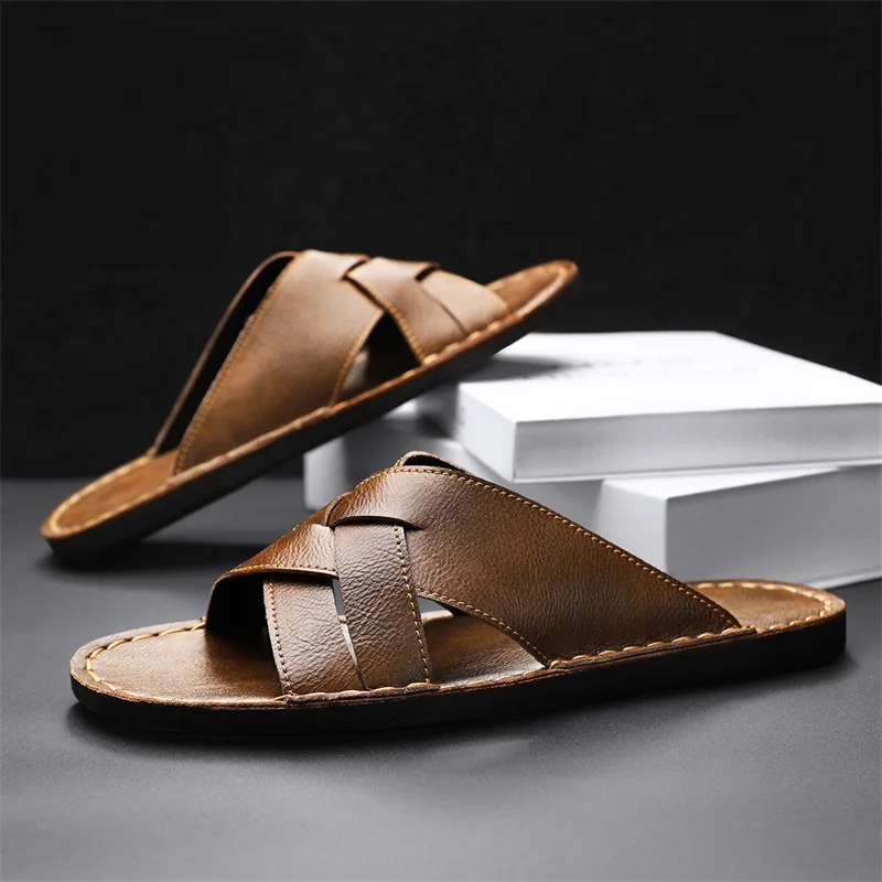 Summer Comfortable Men's Sandas Outdoor Slippers Beach Shoes Breathable Male Slides All-match Half Drag Lazy Flats New Sandaly