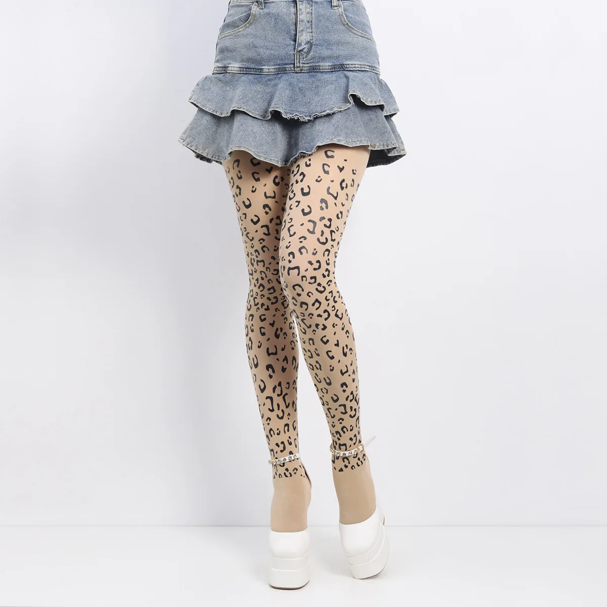 

Spring Personality Leopard Print Women's Pantyhose Offset Medium Thickness White Beige Hottie Club Sexy Wild Retro Tights