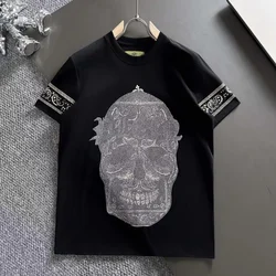 Alex Plein Skulls Rhinestones Crystal Streetwear Men's Fashion Clothing Crew Neck 2024 Summer Short Sleeve Couple Cotton Tshirt