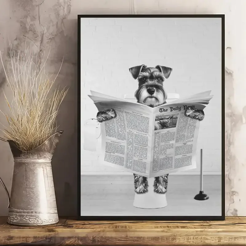 1pc Canvas Poster  Miniature Schnauzer Wall Art  Funny Bathroom Print  Toilet  Ideal Gift For Living Room Home Decor No Frame