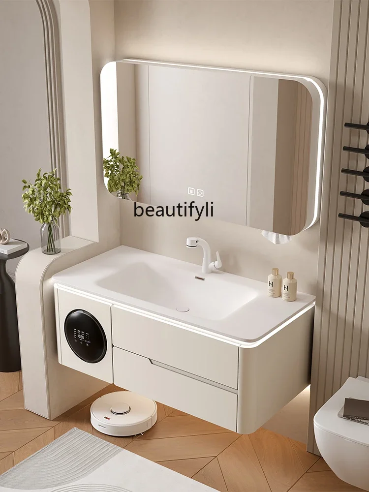 New Bathroom Cabinet Combination Mini Underwear Washing Machine Oak Bathroom Cabinet Ceramic Whole Washbin Washstand