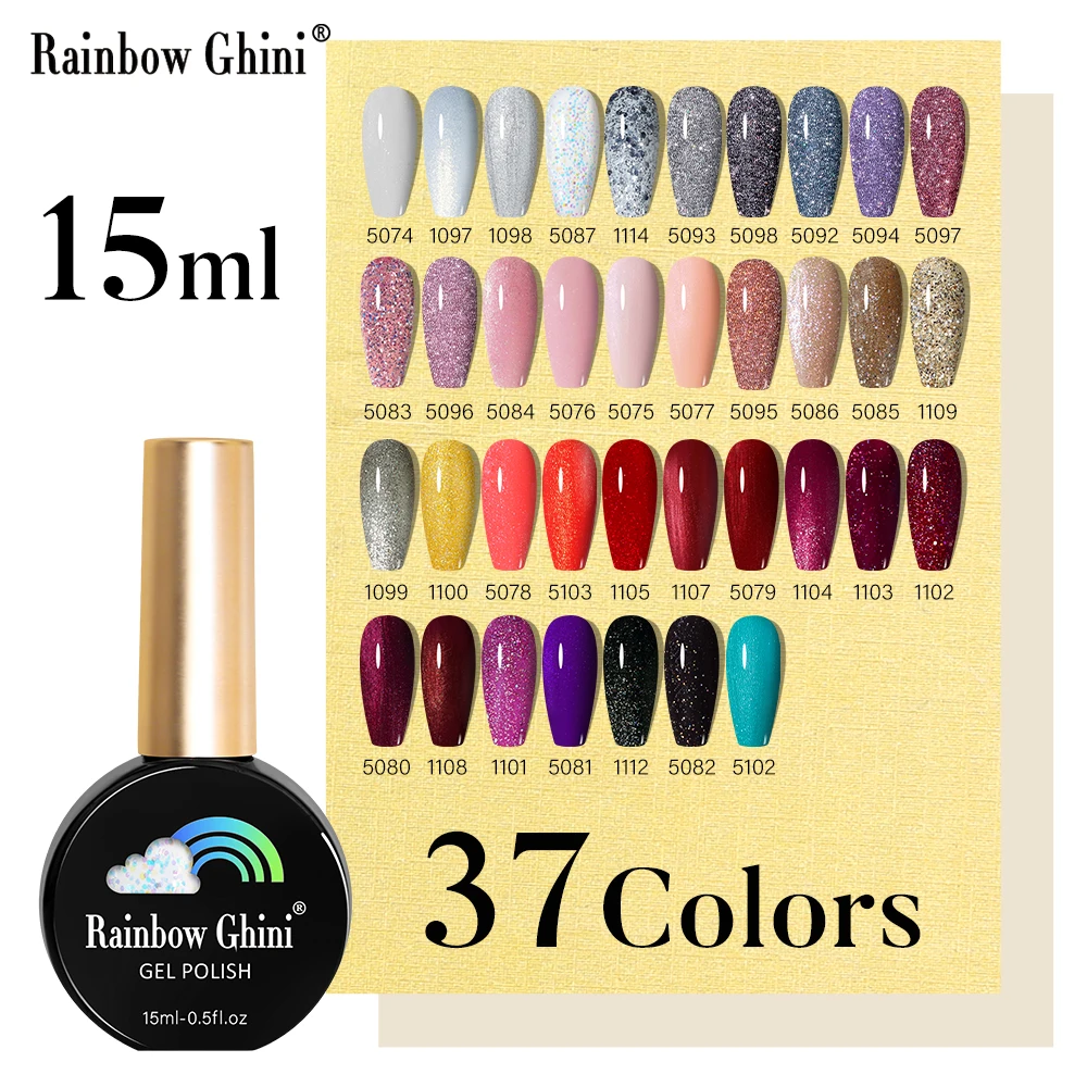 RG 15 ml 37 Farben TPO/Hem Free Crushed Glitter Nagellack Rosa Micro-Shimmer UV Gel Rot Langlebiges semi-permanentes Nagelgel