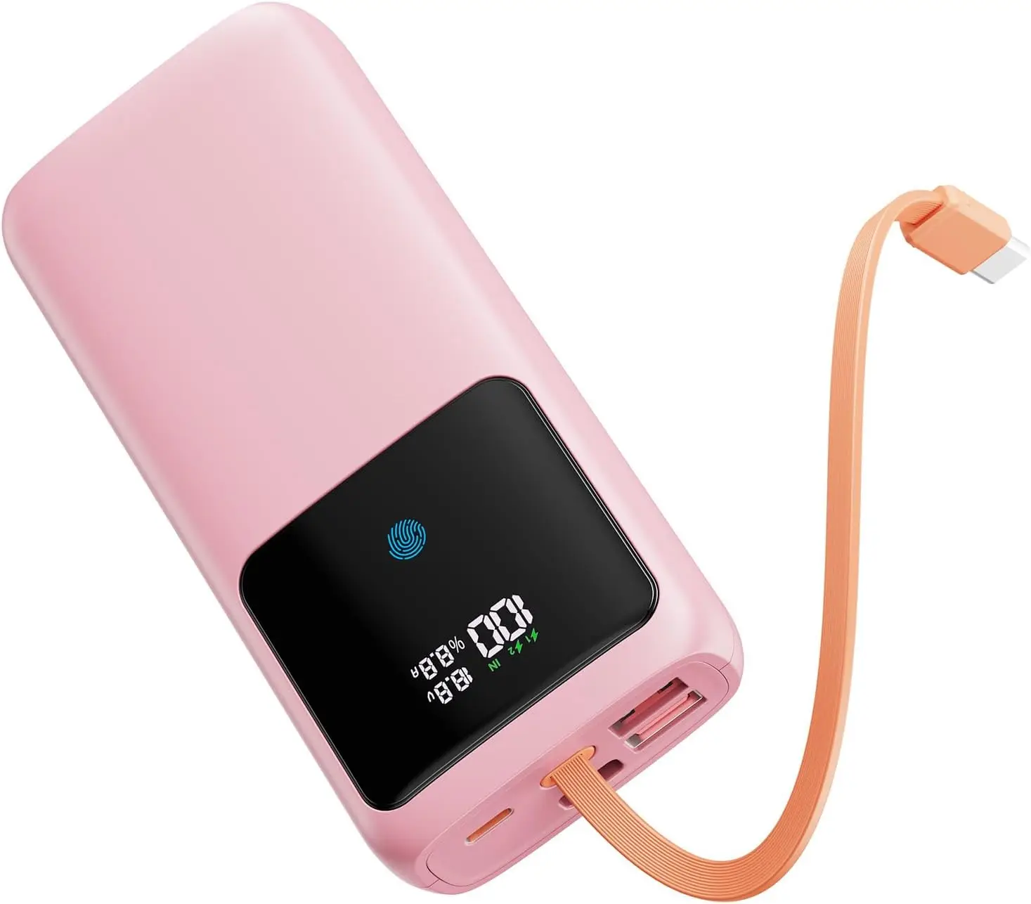 24000mAh 65W Fast Charging Portable Laptop Power Bank with Built-in Cable, LED Display for Macbook/Notebook/Tablet/Phone in Pink
