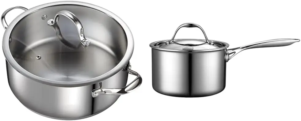

7-Quart Classic Stainless Steel Dutch Oven Casserole Stockpot with Lid & 3-Quart Multi-Ply Clad Stainless Steel Saucepan with Li