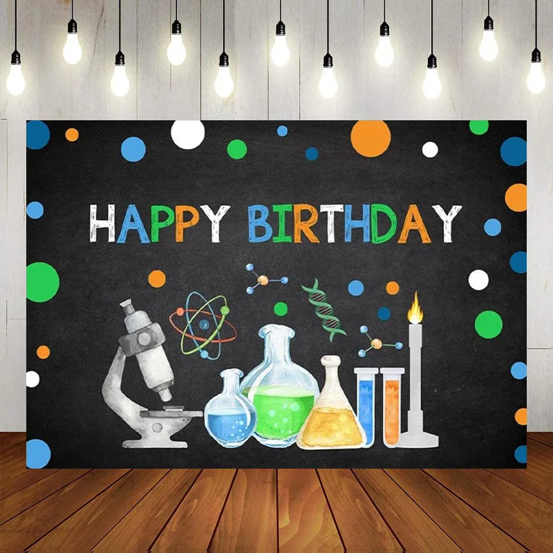 Scientific Chemical Science Mad Science Fun Scientist Photography Backdrop Happy Birthday Party Background Banner Decoration