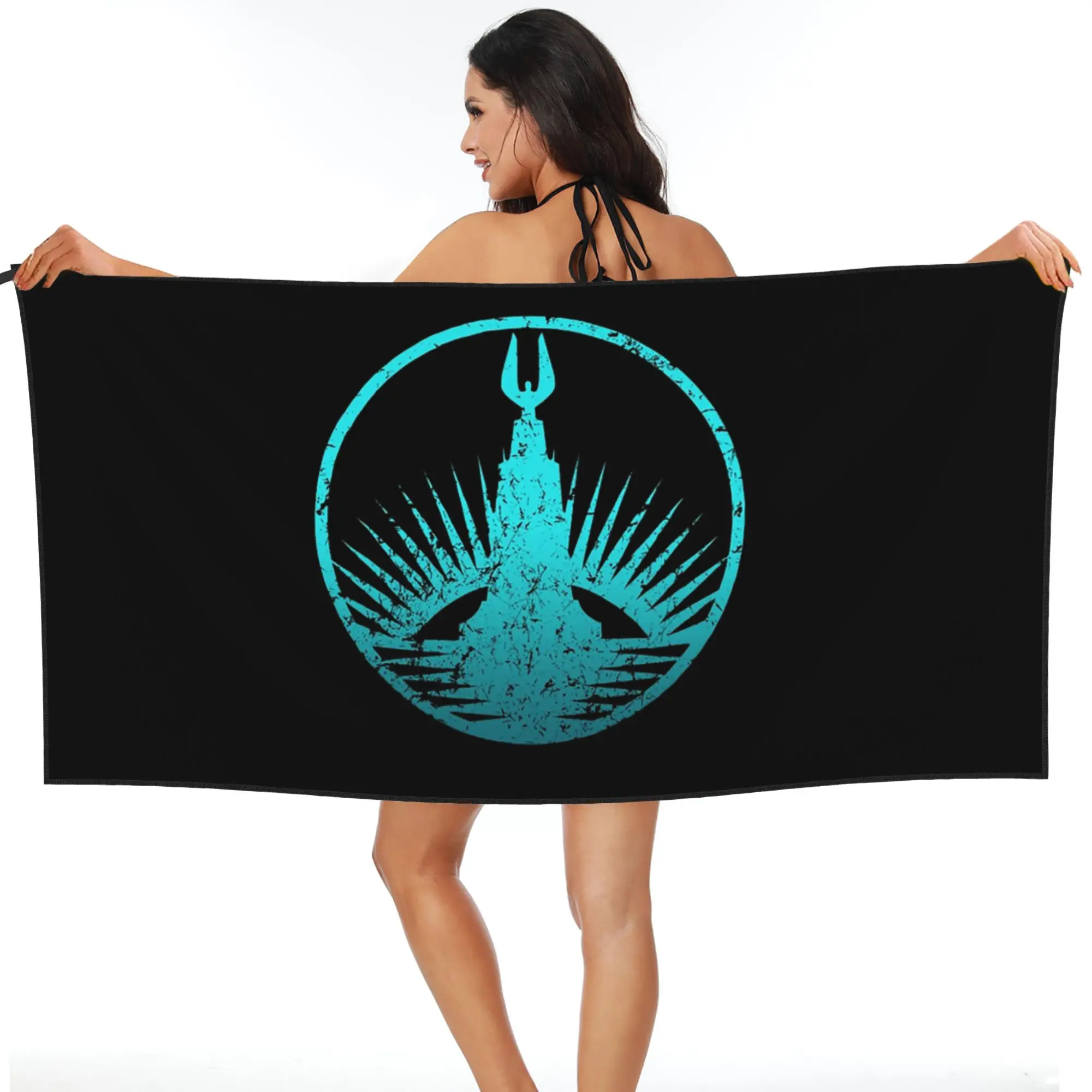 Serviette de plage Bioshock Rapture Teal Faded en microfibre douce, absorbante et à séchage rapide, pour le yoga