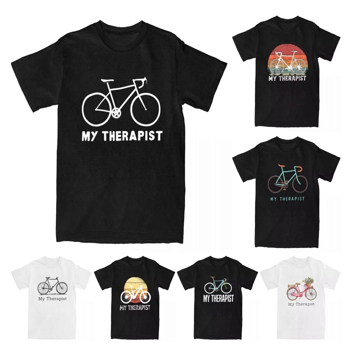 Novelty My Therapist Bicycle Funny Bike Riding Rider Cycling Gift T-Shirts Men Cotton T Shirts Cyclist Tees Gift Idea Clothing