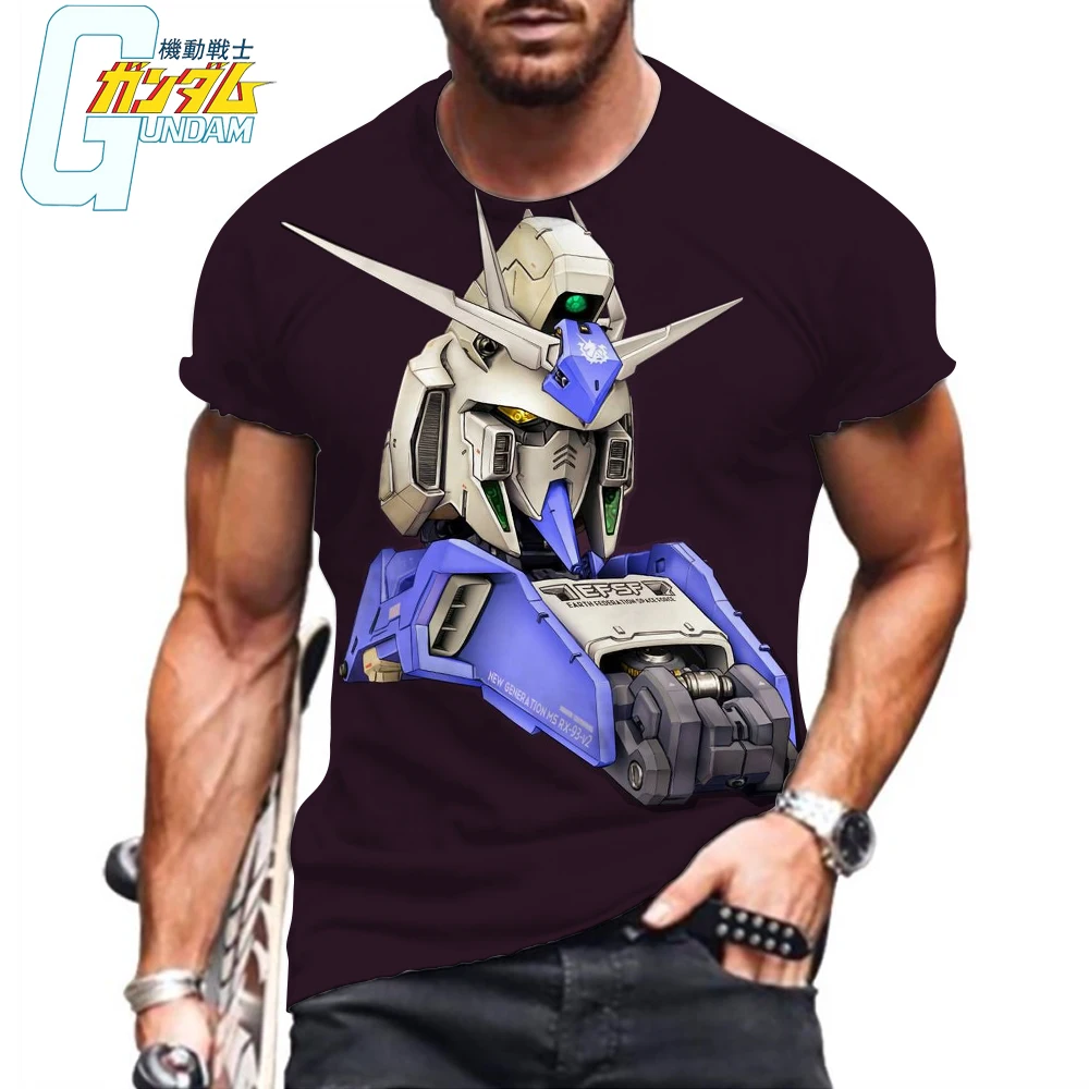 Harajuku Men T-shirt Men's New Essentials Gundam HD Print Tops 6XL 2023 Clothing Oversized Anime High Quality Leisure Y2k Summer