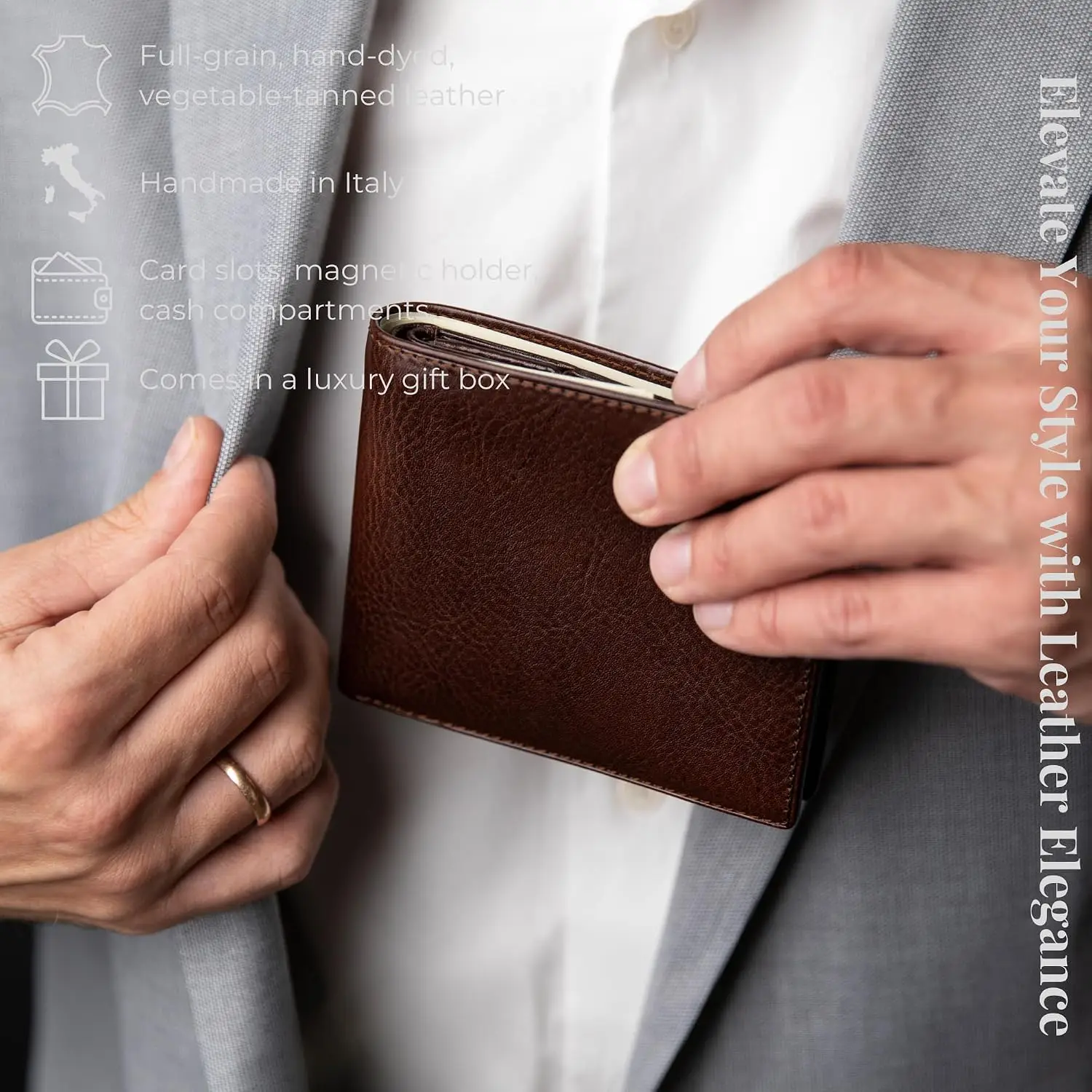 Genuine Leather Men's Wallet - Minimalist Wallet Design with Credit Card Holder, Magnetic Coin Holder, and Cash Slots (Brown)