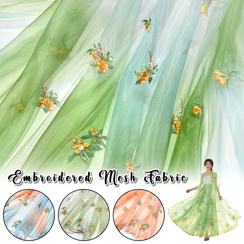 

Loquat Embroidered Fabric Gradient Heavy Embroidery Cloth for Horse-Face Pleated Skirt Cheongsam DIY Sewing Designer Fabric