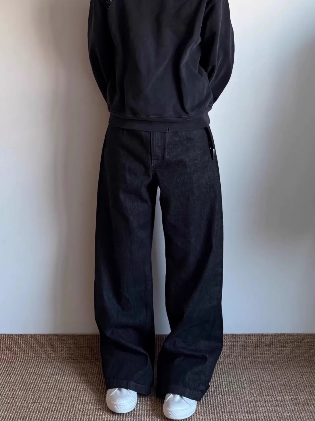 

American High Street Retro Blue Black Wide Leg Jeans Men's Clean Fit Straight Casual Long Trousers Trendy Loose Straight Jean...